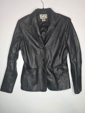 Clio Black Genuine Leather Blazer Women's Size 4 Tailored Classic Jacket